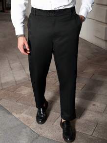 Manfinity CasualCool Pantalones de unicolor con bolsillos y presillas para cinturón, pantalones casuales de verano para hombre de talla grande
