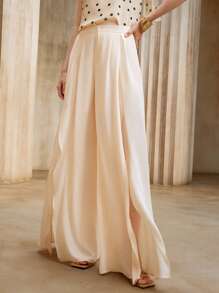 Aveloria 女士荷叶边高腰阔腿宽松休闲纯色裤