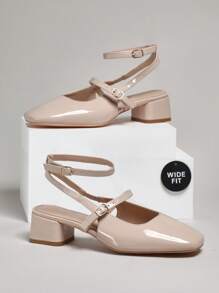 SHUZIA 女士宽版露跟日常简约可爱性感高跟鞋 - 米色 - 查看 2