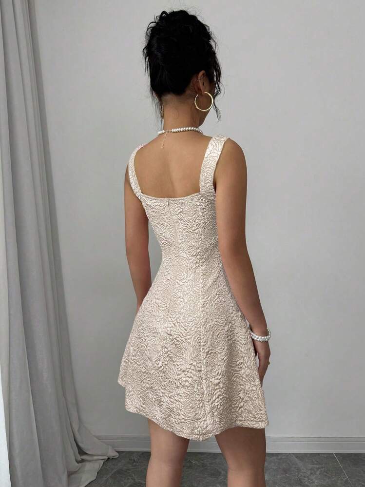 Firerie Vestido elegante y romántico de mujer con cuello cuadrado bordado, tejido jacquard para festivales, graduación y verano. Vestido elegante con textura jacquard, lazo, volantes, cintura ceñida, adecuado para boda, luna de miel, vacaciones, citas - Multicolor - Añade 3