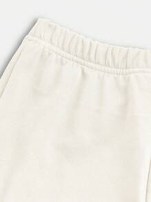 SHEIN Leap Crew 2pcs/Set Young Girl Casual Minimalist Round Neck Short Sleeve Top & Pants Set, Suitable For Summer - Apricot - View 5