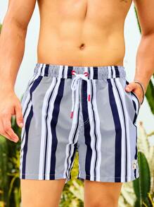 Surfspeed Men's Summer Holiday Contrast Stripe Drawstring Waist Beach Shorts - Multicolor - View 8