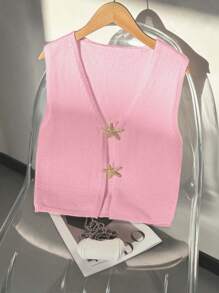 Lumivelle Débardeur mode en maille avec décoration d'étoile de mer, col V profond sans manches, style Casual pour femme