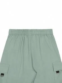 Manfinity Homme Pantalones cortos tipo cargo para hombre de ajuste holgado con bolsillo de solapa y cordón en la cintura