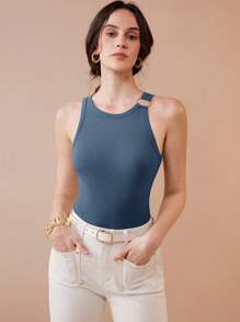 Uhlyne Women's Knitted Textured Minimalist Elegant Casual Metal Circle Hollow Design Sexy Camisole