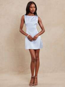 NYA SZN 高领莱茵石夏季闪亮细节迷你舞会正式俱乐部牛仔西部牛仔音乐节婚礼宾客新娘特别活动缎面柔和服装女士 - 藍色 - 查看 3