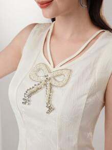 Modelyn Đầm mini không tay đính sequin màu trơn thanh lịch cho nữ - Hồng - Xem 8