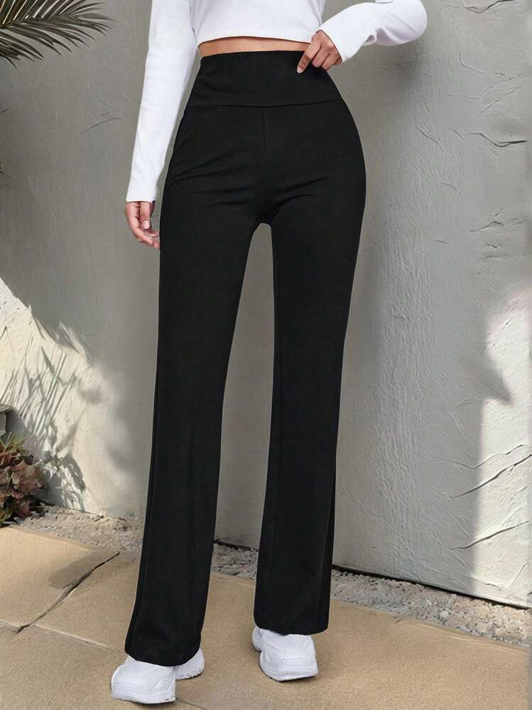 SHEIN EZwear Pantalones acampanados de cintura ancha - Negro - Añade 6