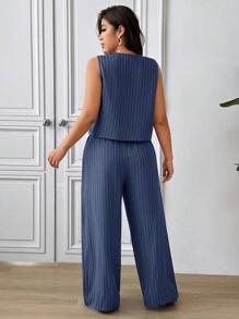 SHEIN Frenchy Elegancki i swobodny zestaw kamizelki, koszuli i spodni z prostymi nogawkami w dużym rozmiarze, 2 sztuki letniego stroju. Letnie stroje dla kobiet.