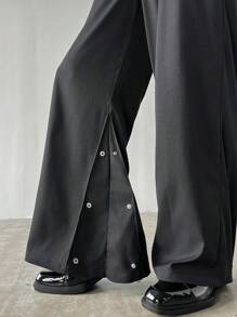 Manfinity EMRG Men's Solid Slant Pocket Wide Leg Loose Casual Pants, Fall - Black - View 7