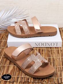 SHUZIA Wide-Fit Women's Color Matching H-Shape Adjustable Band Fashionable & Comfortable Flat Sandals For Daily Wear