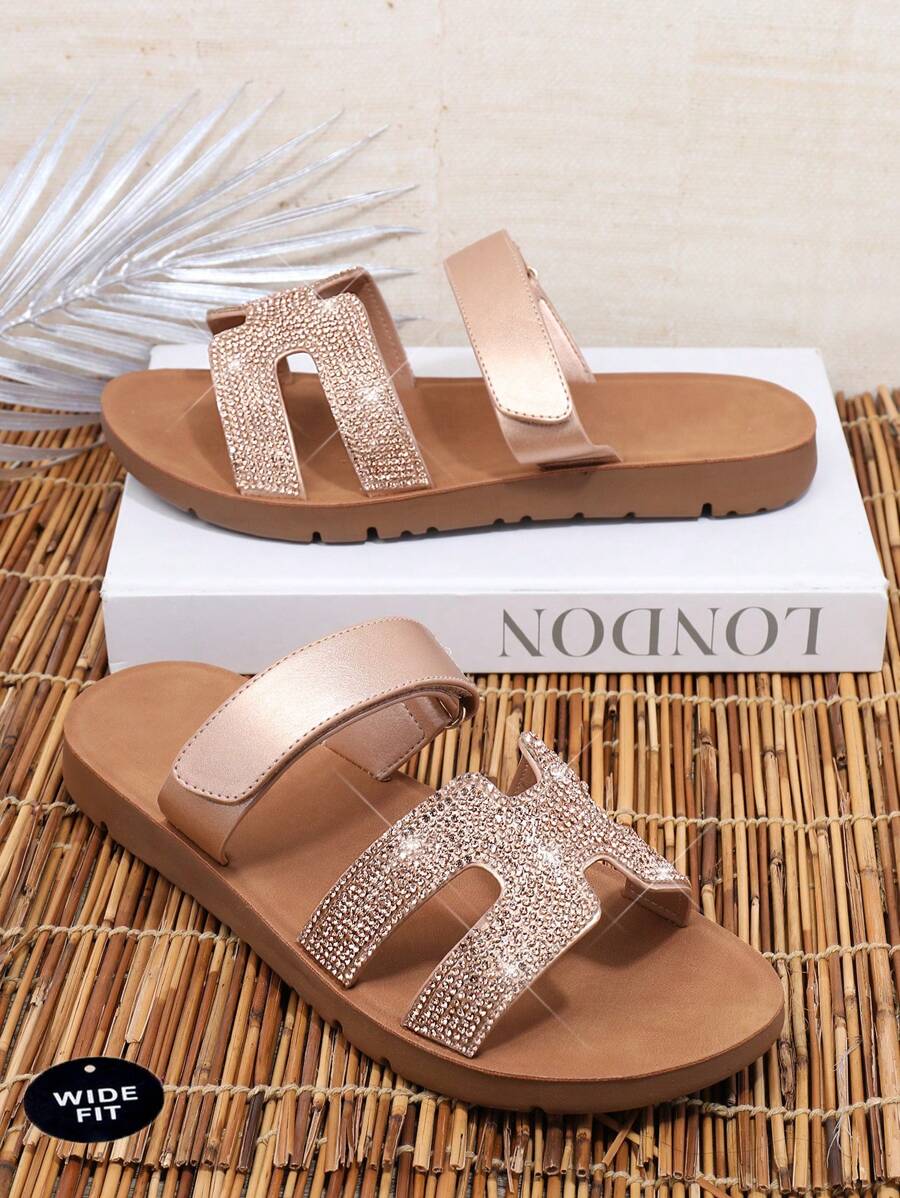 SHUZIA Wide-Fit Women's Color Matching H-Shape Adjustable Band Fashionable & Comfortable Flat Sandals For Daily Wear