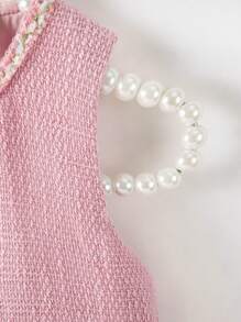 SHEIN Elladie kids Flower Girl Elegant 3D Floral Trim Bow Decor Sleeveless Dress, Suitable For Wedding, Party, Birthday, Holiday, Photo Shooting, Summer - Pink - View 4