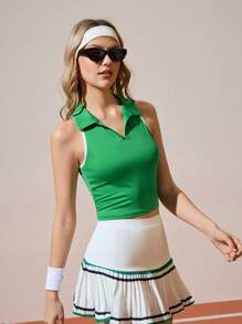 CourtClass Camiseta polo deportiva ajustada sin mangas con ribete de contraste para el verano