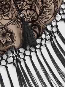 ROMWE Goth Vestido de tirantes con estampado floral retro y bajo con flecos