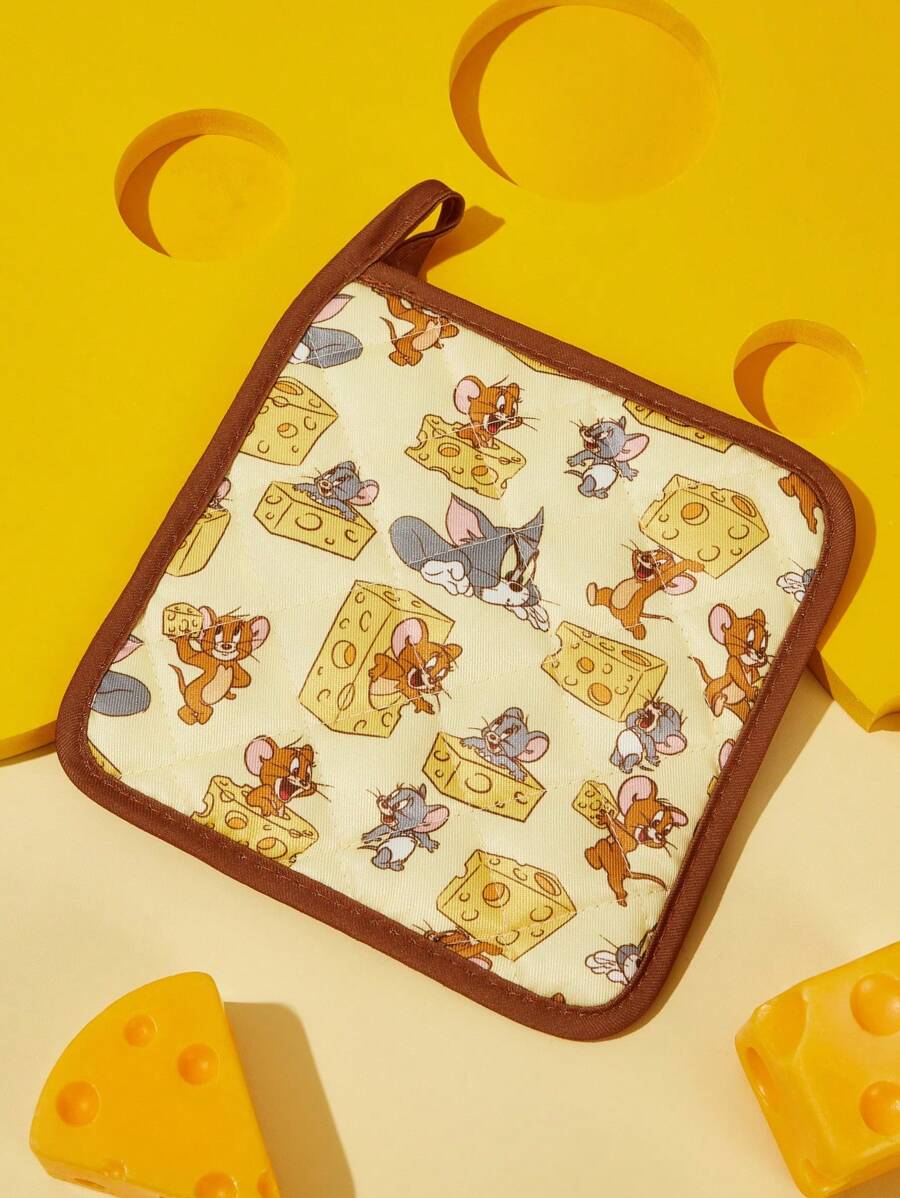 TOM & JERRY X SHEIN Maldives & Trilu Chip Print Heat Resistant Kitchen Baking Accessories, Choose From Gloves Or Pot Holders, Oven-Friendly, Thick Pad Insulation - Yellow - View 1