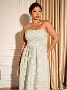 Cravure 大码优雅浪漫宴会高端迷人性感收腰修身提花喇叭裙，适合舞会、生日等场合，休闲穿着，大码连衣裙，白色连衣裙，工作夏季连衣裙，优雅礼服 - 杏色 - 查看 4