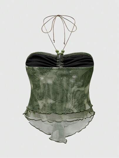 Hippie Top de tirantes con escote fruncido y bajo asimétrico, de verano, para mujer de talla grande
