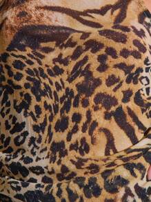 MUSERA Halter Neck Mixed Animal Print Low Back Top , Ibiza, Y2k, Cool Girl, Festival, Rave, Vacation, Club, Cute, Night Out Going Out Club Sexy Winter - Coffee Brown - View 6