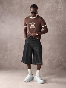 SUMWON Camiseta estilo retro de manga corta con diseño agradecido, número deportivo y estilo casual de fin de semana y streetwear - Marrón - Ver 3