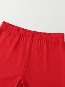 SHEIN Explorewe 2pcs/Set Tween Girl' Summer Casual Sports Tee And Printed Design Set - Red - View 4