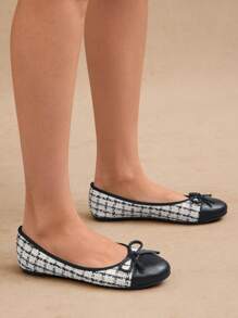 SHUZIA Plaid Bow Decor Ballet Flats