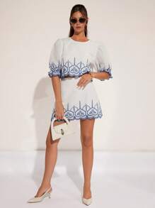 COSMINA Chân váy chữ A in họa tiết cổ điển dành cho nữ - trắng - Xem 6