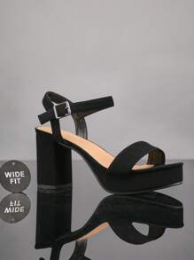 SHUZIA Women Comfortable Elegant Wide Fit Classic Strap Ankle Strap Platform Heel Sandals - Black - View 5