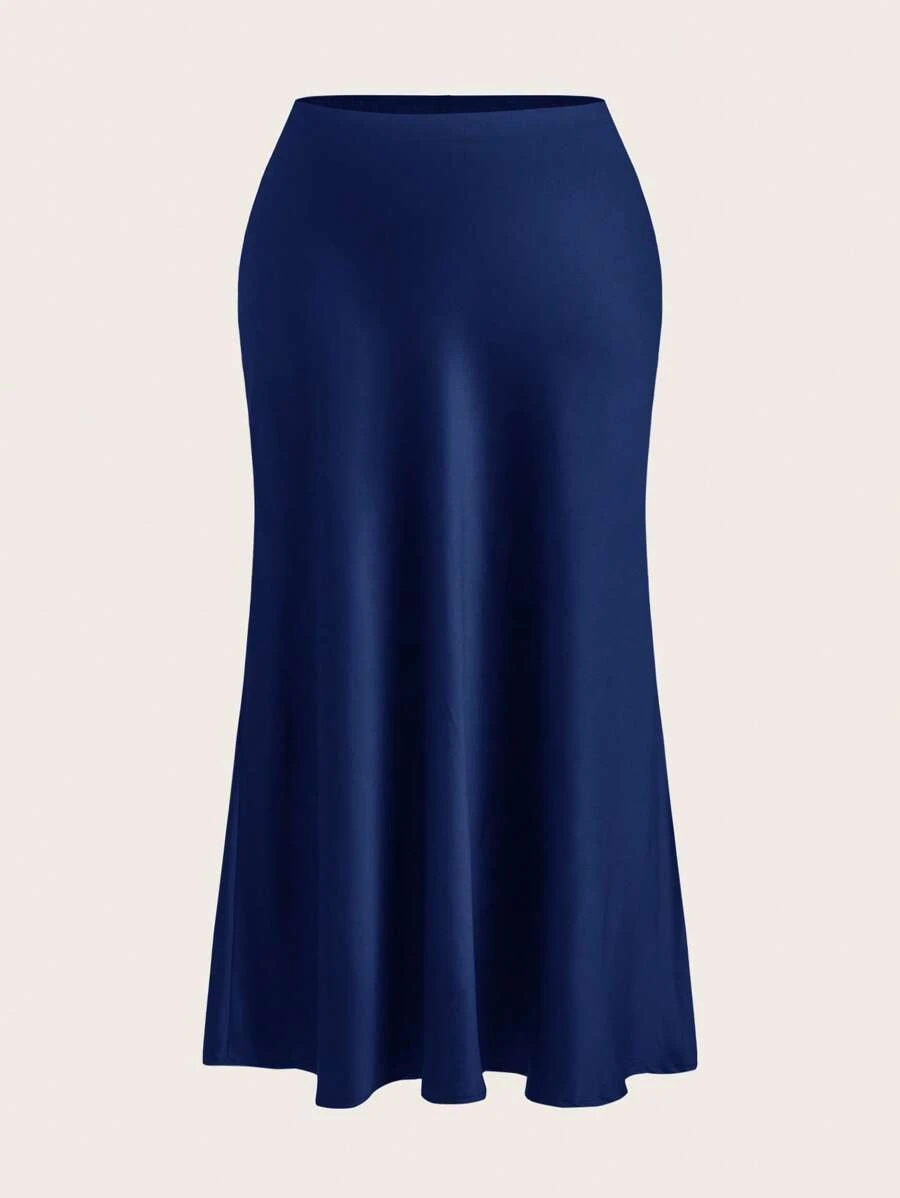 Firerie Falda larga azul elegante para mujer de talla grande para salir, tomar el té de la tarde, fiestas y citas, con ajuste relajado, para el verano
