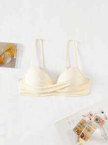 Swim Basics 女士纯色交叉裹身吊带比基尼上衣 - 米色 - 查看 3