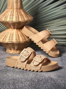 SHUZIA 女士休闲露趾扣带双脚垫凉鞋