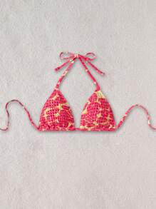 Swim Mod Women's Halter Neck Spaghetti Strap Shirred Triangle Bikini Top For Summer Beach Vacation - Multicolor - View 3