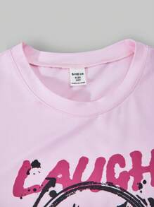 SHEIN ChillGRL 2pcs/Set Tween Girl Printed Top And Pleated Mini Skirt Set - Hot Pink - View 6