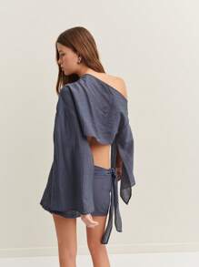 Nöista Conjunto de top corto con cuello asimétrico y mini falda a juego, perfecto para el verano. Ideal para fiestas, festivales y ropa de calle