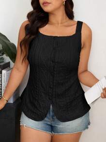 SHEIN Frenchy Camicia aperta casual senza maniche, in tessuto strutturato, per taglie comode