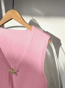 Lumivelle Débardeur mode en maille avec décoration d'étoile de mer, col V profond sans manches, style Casual pour femme