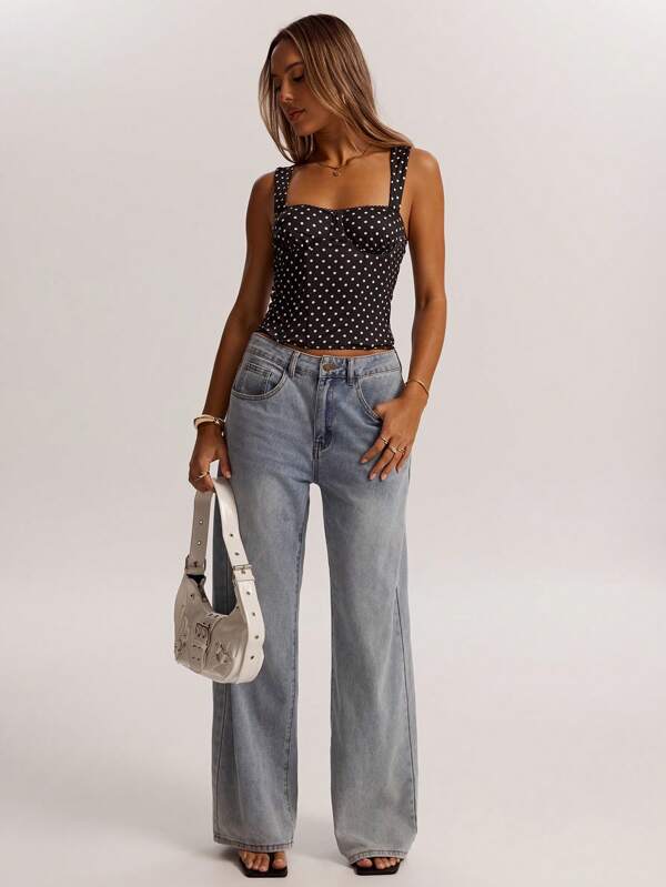 SHEIN BAE Women's Date Night Girlfriend Party Birthday Party Nightclub Outfit Holiday Party Elegant Black Polka Dot Camisole, Girlfriends Party, Date, Daily Street Commuting Corset, Cute Corset, Sexy Tops Club, Corset Tops, Off-Shoulder Tops, Summer Tops, Cute Tops, Women's Summer Clothes, Tops Corsets,