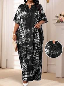 Fleurora Vestido elegante morado tejido con cuello de encaje y detalle de solapa para primavera, verano, otoño e invierno, vestido de vacaciones de talla grande - Blanco y Negro - Ver 6