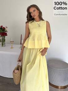 Siren Gaze 优雅厚重质感的褶皱A字裙，抗皱 - 黃色 - 查看 2