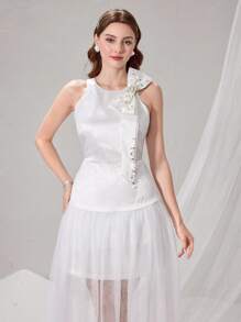 Poshira Vestido de noche de alta gama con decoración de lazo, diseño de vestido de fiesta con patchwork, vestido elegante y lujoso para dama aristocrática, vestidos de noche lujosos para mujer, vestido suave blanco de graduación