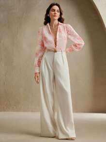 Anewsta Áo len cardigan cổ chữ V in hoa Jacquard lãng mạn cho kỳ nghỉ dành cho nữ - Hồng - Xem 7