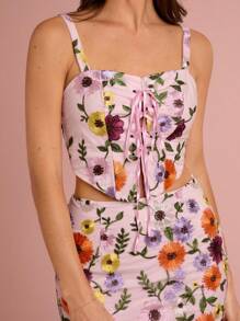 Enchnt Spring/Summer Romantic Women Embroidered Sling Lace Up Vest And Skirt Two Pieces Outfits For Daily Wear,Sweet&Elegant For Holiday Party&Sweet Date Night&Daily Commuting&Vacation&Afternoon Tea&Garden Parties,Summer Outfits For Women - Orange - View 2