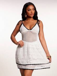 SHEIN SXY New Sexy Solid Colorblock Splice Double Layer Spaghetti Strap Bodycon Mini Dress For Women, Summer - Black and White - View 6
