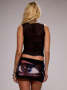 MUSERA Mesh Eye Print Scoop Neck Top Spring, Summer, Holiday, Festival, Rave, Grunge, Cool Girl, Y2K Graphic Top Graphic