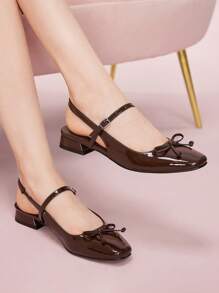 CUCCOO DOLLMOD Women's Coffee Brown Butterfly Decor Mary Jane Flats, Square Toe, Slingback Shoes For Commuting, Dates, Parties, Casual Walks, School, Cute & Sweet Style