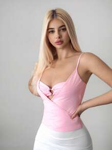 Sweetina Women's Plain Heart-Linked Hollow Out Camisole Top - Pink - View 7