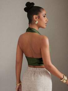 Hauture 女式露背吊带无袖背心，性感夏日装 - 綠色 - 查看 2