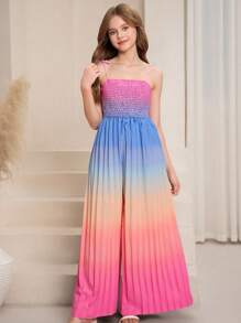 European Style Young Girl Wedding Diary Ombre Spaghetti Strap Pleated Jumpsuit, Spring/Summer - Multicolor - View 2