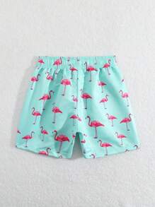 SHEIN Costume da bagno per ragazzino con stampa fenicottero, costumi da bagno in tessuto intrecciato, adatti per le vacanze in spiaggia - Multicolore - Visualizzare 2