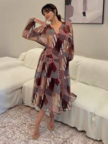DAZY Váy dài voan cổ chữ V kiểu Pháp dành cho nữ, váy dài tay mùa thu - Nhiều màu - Xem 4
